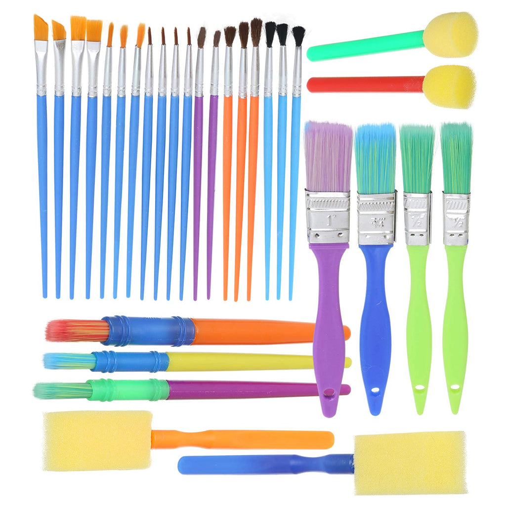 glokers 20-Piece Kids Paint Brushes with Paint Palette - 10 Flat and 10  Round Hog Bristle Brushes - Art Supplies Perfect for Home, School, and  Daycare