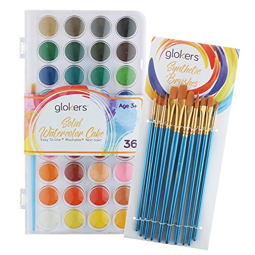Watercolor Paint Set, Includes 36 Cake Paint Colors, 10 Professional Paint Brushes. This is Great for Kids, Beginners, Student, Professionals.