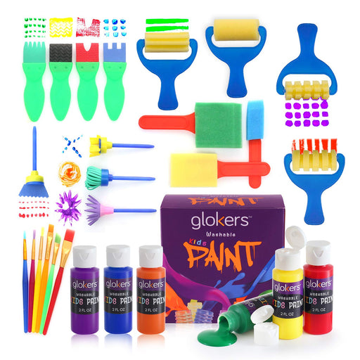 Kids Paint Set and Paint Easel -14-Piece Acrylic Painting Kit, 6 Non Toxic  Washable Paints, 1 Wood Easel, 2 Pre-Stenciled Canvases 8 x 10 inches, 3  Brushes, Palette, Color Mixing Chart 
