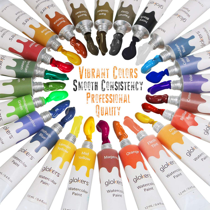 Watercolor Paint Set - 24 Colors & 10 Paint Brushes, Paint Palette
