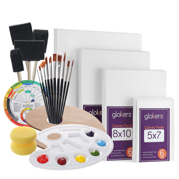 Glokers Canvas Panels Painting Kit, Art Supplies Set Includes Palette