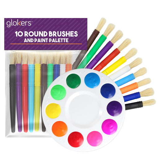 10 Round Paint Brushes with Paint Palette