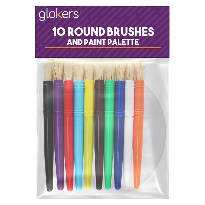 10 Round Paint Brushes with Paint Palette