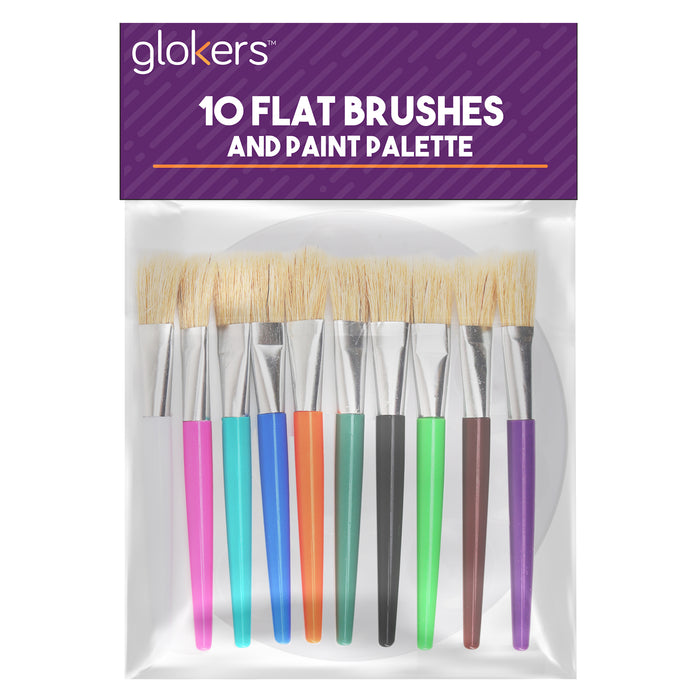 10 Flat Paint Brushes With Paint Palette