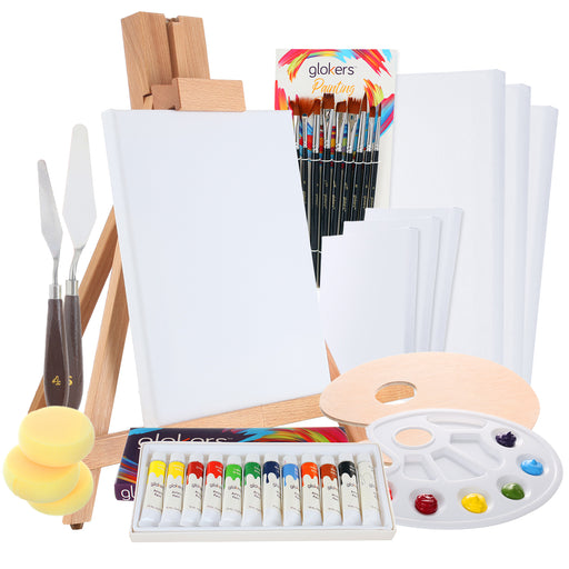 Acrylic and Watercolor Paint Set Supplies 40-Piece Art Canvas Painting Kit  for Adults Includes Wood Easel 2 Canvases 8x10 inch, 24 Non-Toxic Washable