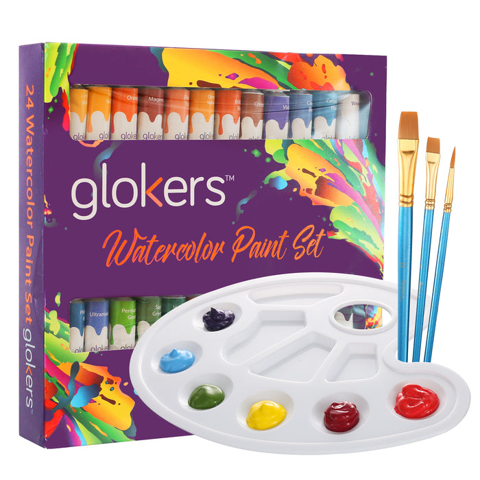 Watercolor Paint Set - 24 Colors & 3 Paint Brushes, Paint Palette