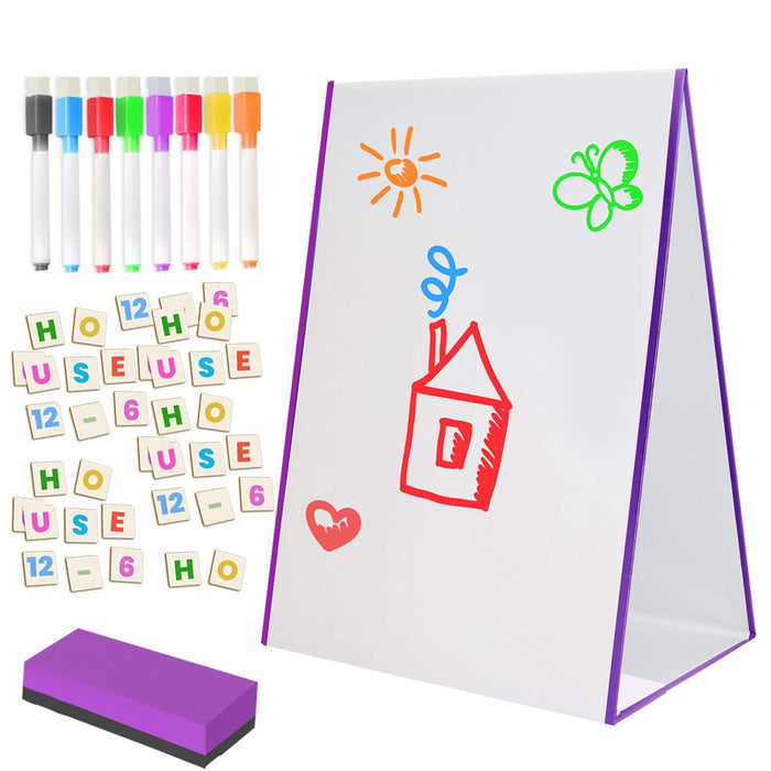 Kids Magnetic Tabletop Whiteboard Easel with Number and Letters