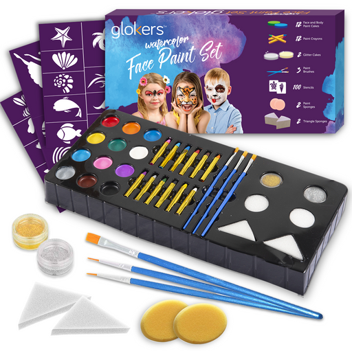Jim&Gloria Face Paint Kit With Gold And Silver 12 Colors Large Washable Face  & Body Painting Crayons with Stencils Kids Toddlers and Adults Gifts Crafts  For Christmas Stocking Stuffers Safe For Sensitive